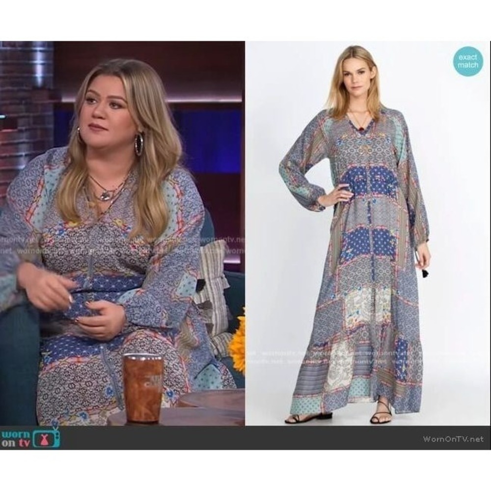 Johnny Was Womens Large ASO‎ Kelly Clarkson Kichica Aphrodite Maxi Dress V Neck